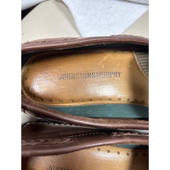 Johnston & Murphy Mens Brown Leather Slip-On Loafers Size 10.5 M With Woven Desi - Picture 4 of 7